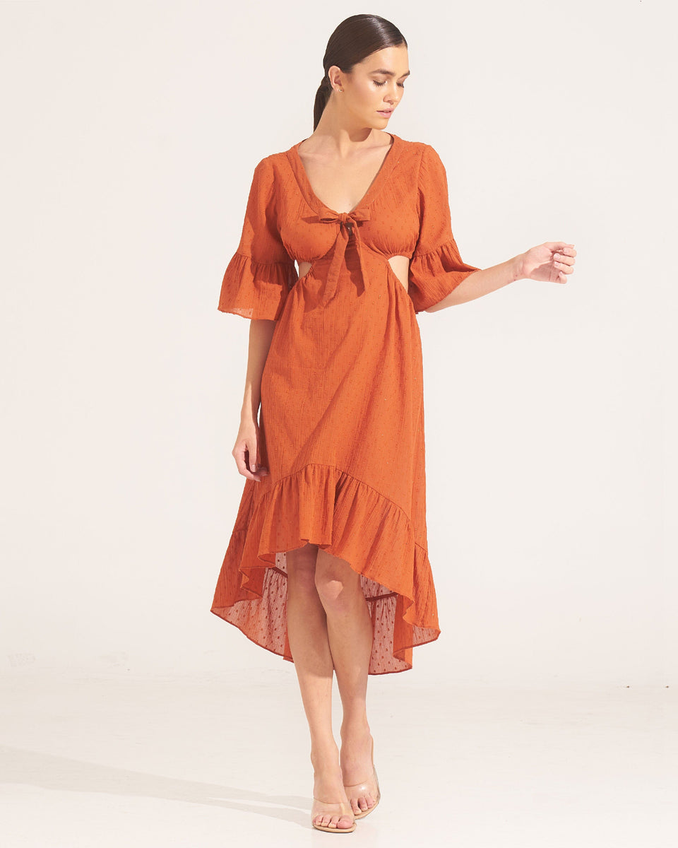 ochre midi dress Hawwa Midi Dress Burnt Ochre – Morrato Bali