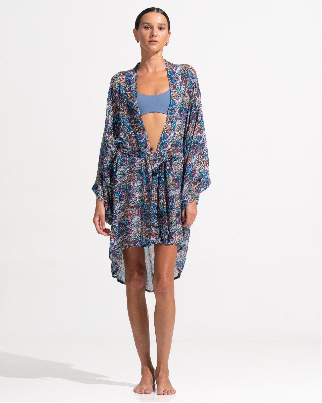 Morrato Cover-Ups OS Nina Kimono Wave Doodle Blue