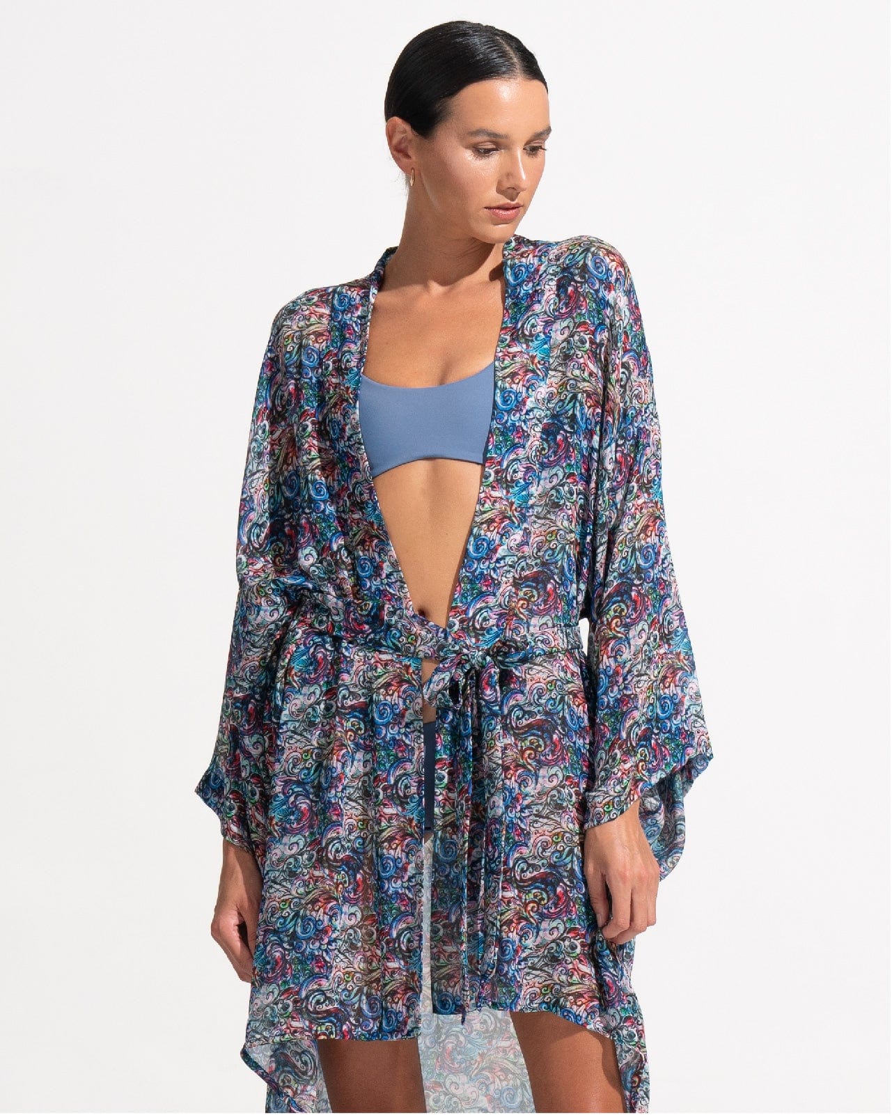 Morrato Cover-Ups OS Nina Kimono Wave Doodle Blue